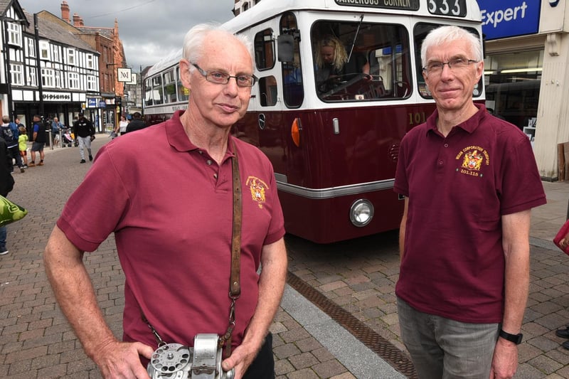 from left, Harold Heaton and Graham Stirrup with the Wigan Corporation Transport, Leyland Royal Tiger 101.