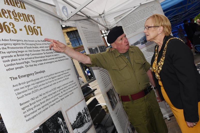 Mayor of Wigan Coun Yvonne Klieve is shown displays at the event.