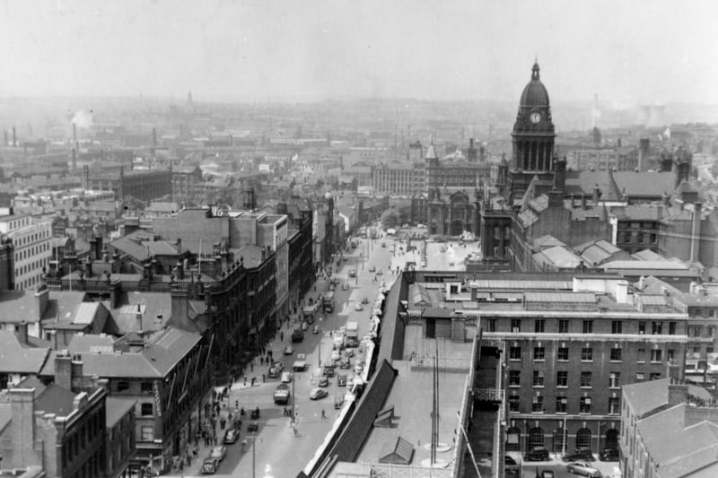 A view of The Headrow and beyond from a crane in July 1953.