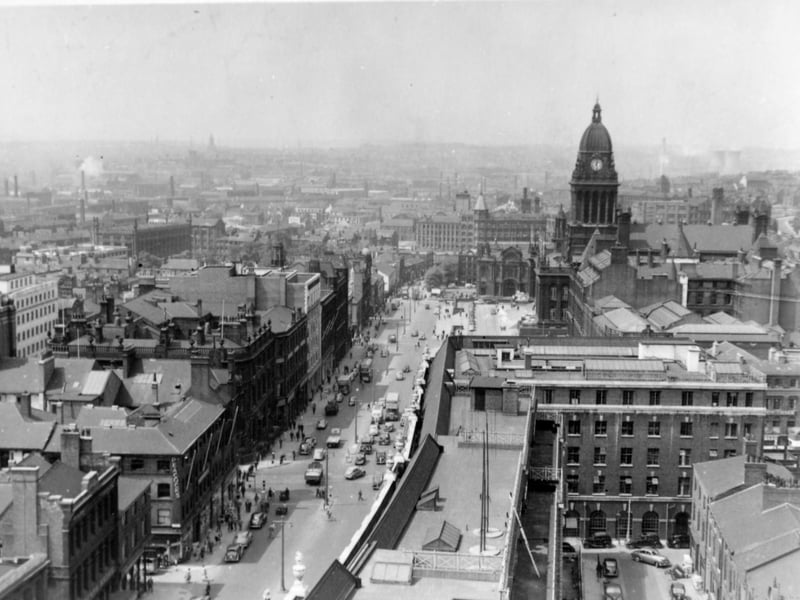 A view of The Headrow and beyond from a crane in July 1953.