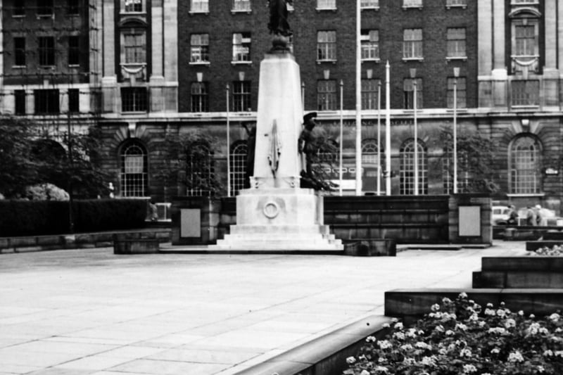 The war memorial on The Headrow pictured in August 1956.