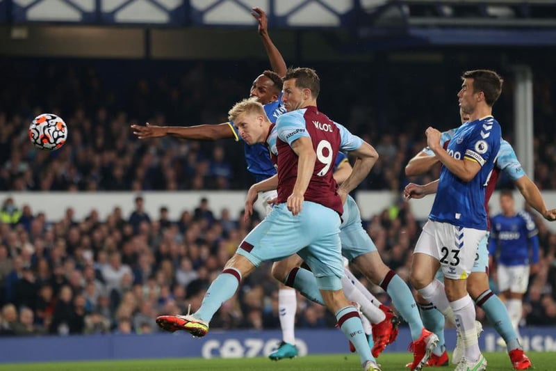 Ben Mee on his 200th Premier League appearance heads the Clarets into a second half lead.