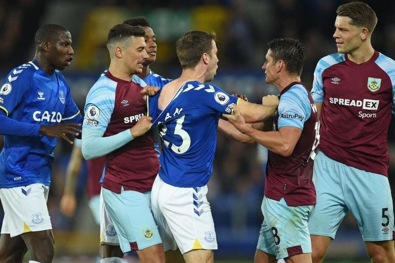 The first half ends with a fracas after Richarlison and Ben Mee collide.
