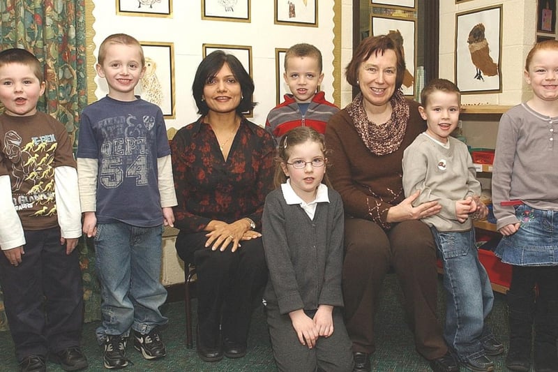 Kyle, Liam, Rabiah, Charlie, Chloe and Nell with teachers Mrs Chauhan (left) and Mrs Mitchell.