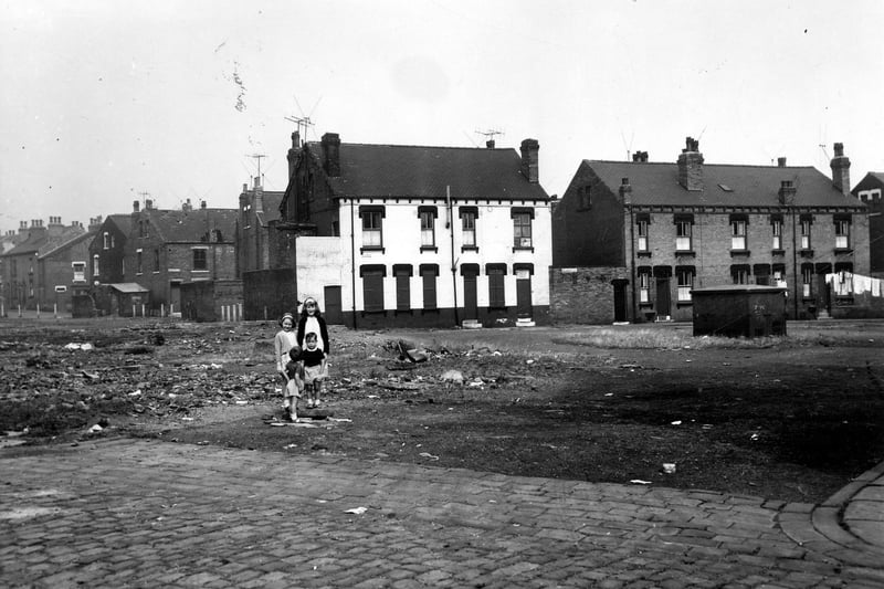 Vicar Street across a section of waste ground towards Selborne Place in September 1964.