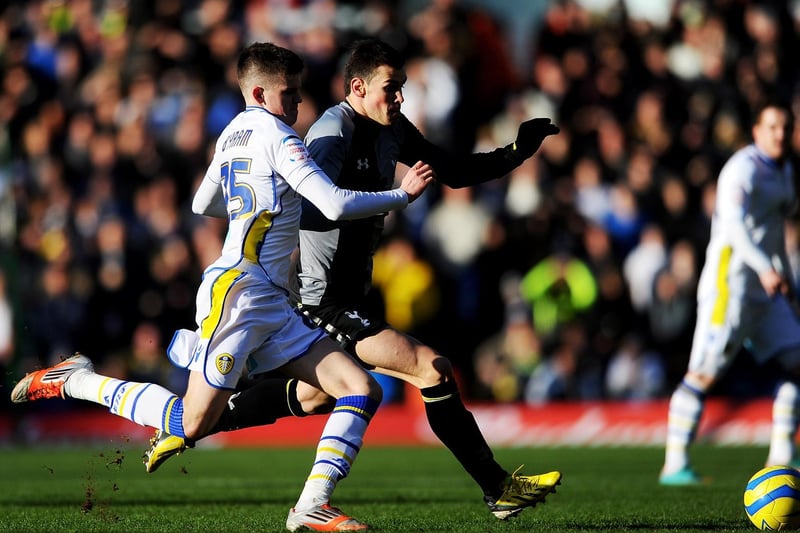 Sam Byram hunts down Tottenham Hotspur's Gareth Bale during the FA Cup fourth round clash at Elland Road in January 2013.