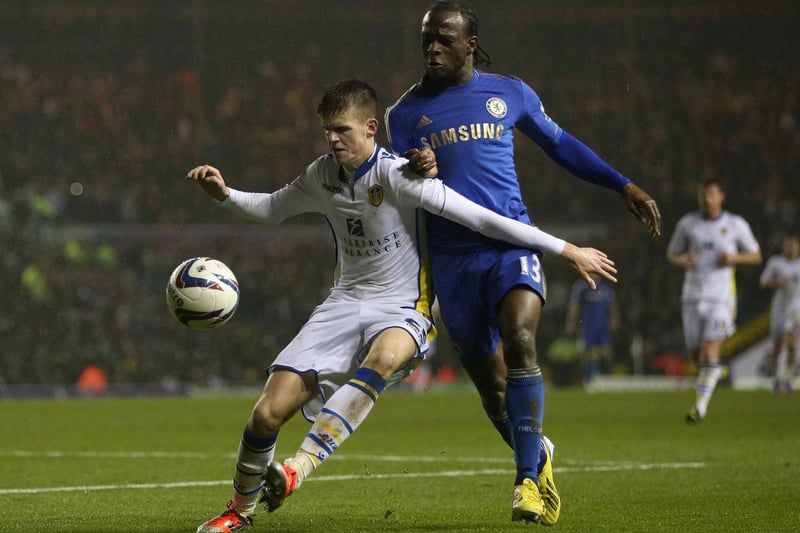 Sam Byram competes for the ball with Chelsea's Victor Moses during the Capital One Cup quarter-final clash at Elland Road in December 2012.