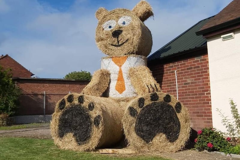 The giant hay bale bear was at Marsdens Funeral Home in Warton