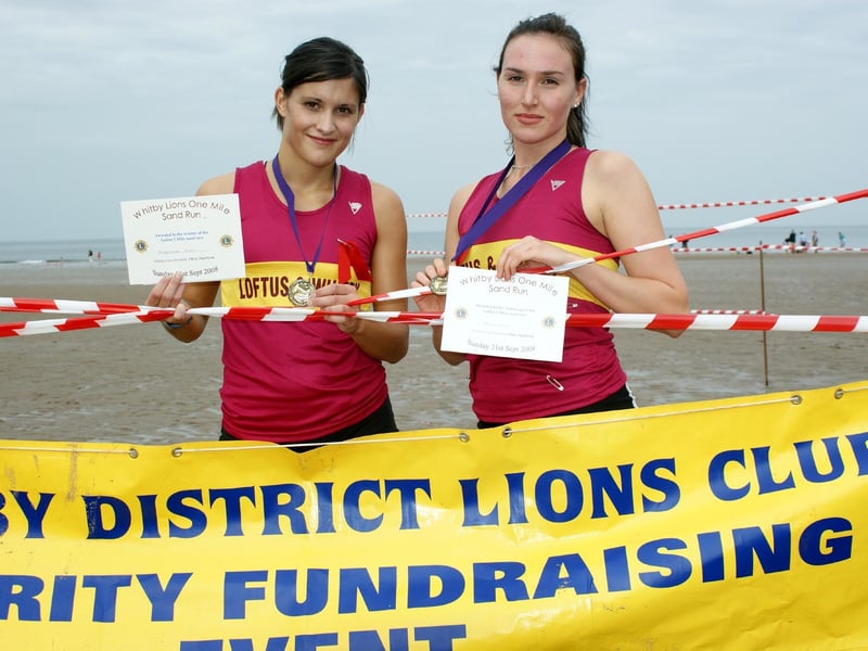 Angharad Owen and Megan Ellis, first and second lady, at Whitby Lions fun run.