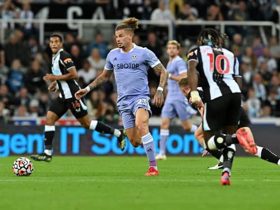 BATTLE: Leeds United's Kalvin Phillips looks to get the Whites forward in Friday's draw against Newcastle United at St James' Park. Picture by Bruce Rollinson.