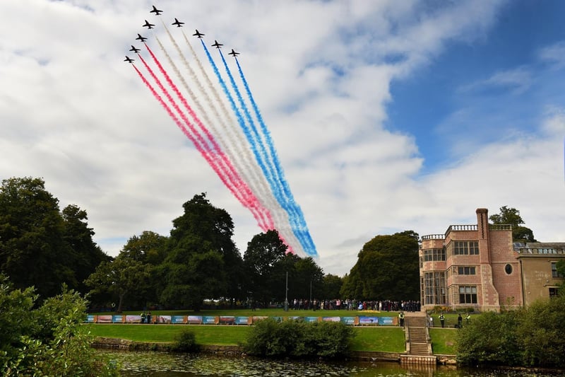 Picture perfect: The Red Arrows over Astley Hall in Chorley (Pic: Neil Cross)