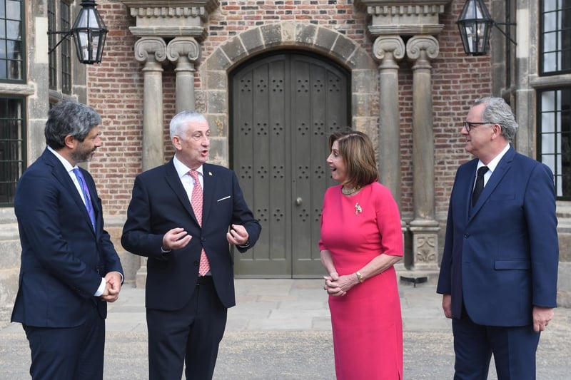 Roberto Fico, the President of the Italian Chamber of Deputies, Sir Lindsay Hoyle, Speaker of the House of Commons, Nancy Pelosi, Speaker of the US House of Representatives, and Richard Ferrand, the President of the French National Assembly.
Credit: ©UK Parliament/Jessica Taylor
