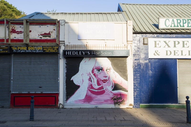 One of artist Trafford Parsons' shop shutter murals in Dewsbury town centre