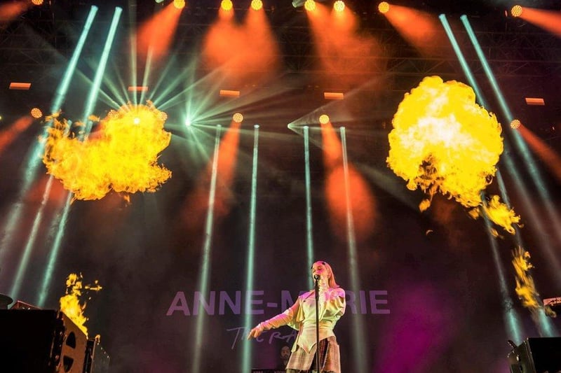 Anne-Marie dazzles with pyrotechnics during her show.