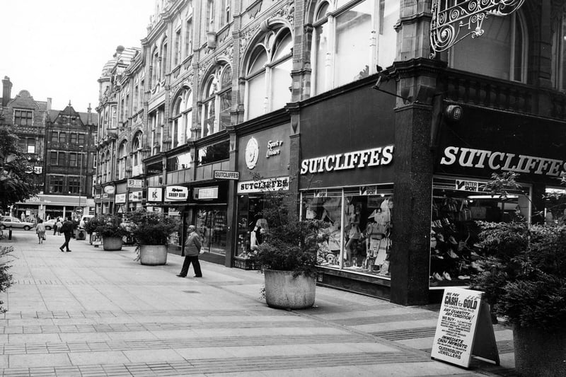 The pedestrianised Queen Victoria Street looking in the direction of Vicar Lane in June 1984.