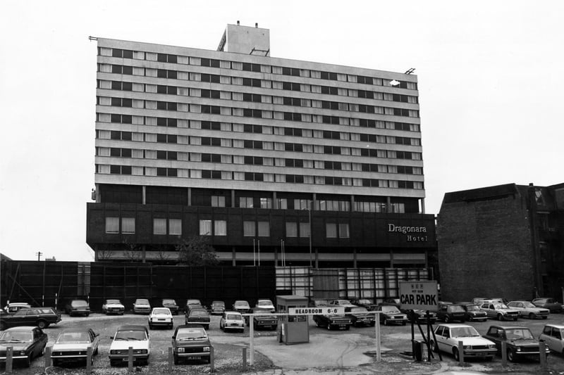 The Ladbroke Dragonara Hotel on Neville Street in November 1980. It is pictured from a car park on the opposite side of the road.