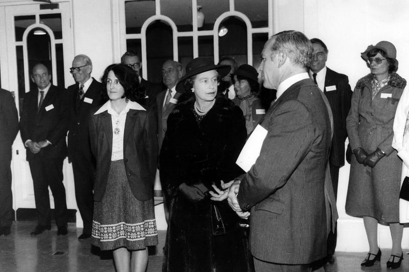 The Queen and other guests at the official re-opening of the City Art Gallery in November 1982, following the building of extensions including the Henry Moore Sculpture Gallery.