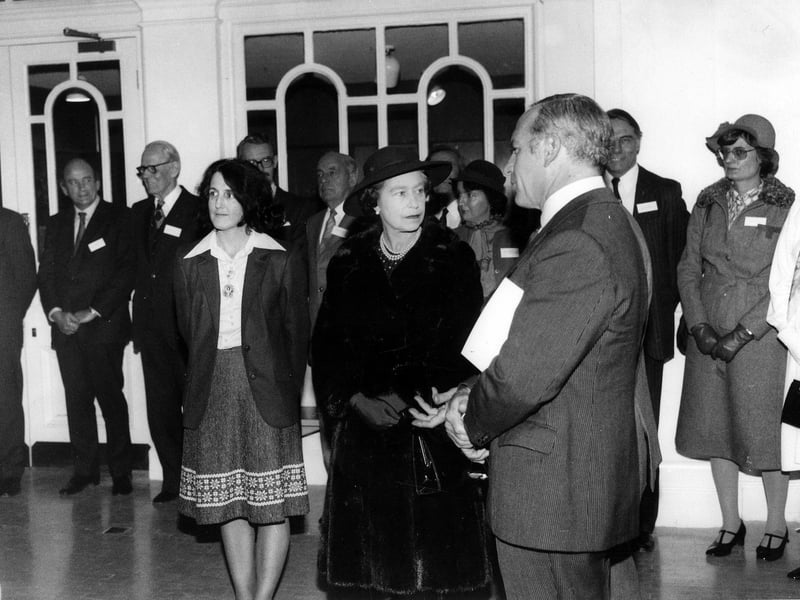The Queen and other guests at the official re-opening of the City Art Gallery in November 1982, following the building of extensions including the Henry Moore Sculpture Gallery.