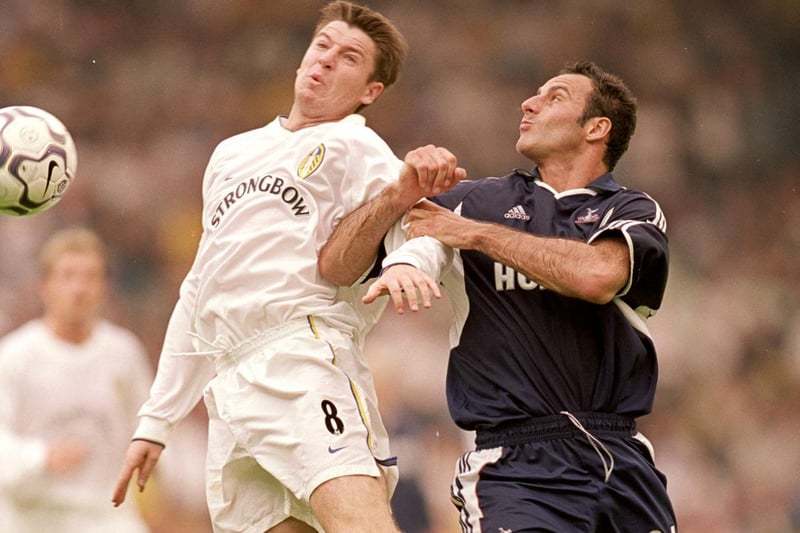 Michael Bridges grapples with Tottenham Hotspur's Ramon Vega.