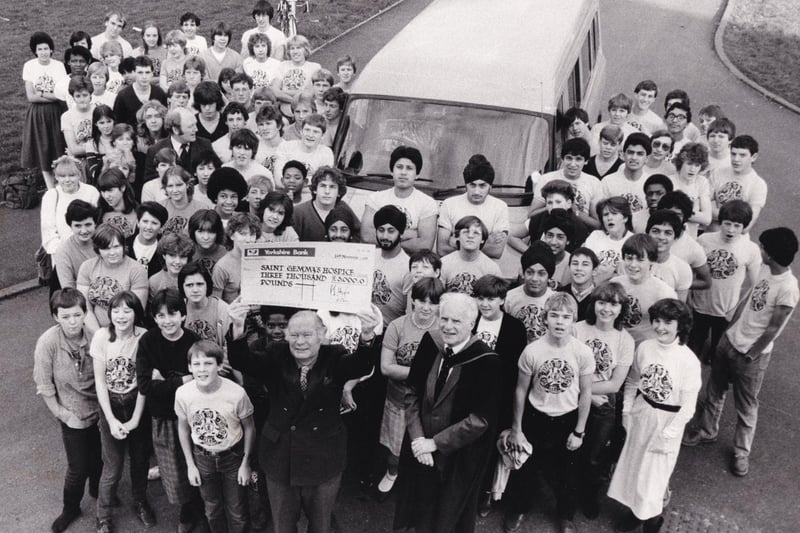 November 1983 and pictured are pupils and staff at Allerton Grange School who took park in a sponsored run around the old Ridings of Yorkshire, raising £6,000 to be shared with St Gemma's Hospice and the school mini bus fund.