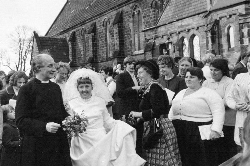 The Rector of Seacroft, the Reverend Arthur  Thomas pictured after his wedding with bride Susan Johnson, a teacher, in January 1971.