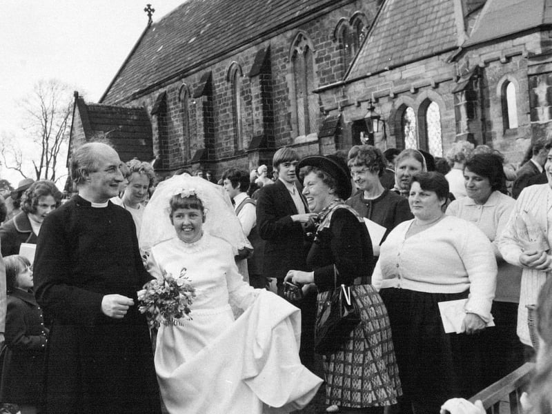 The Rector of Seacroft, the Reverend Arthur  Thomas pictured after his wedding with bride Susan Johnson, a teacher, in January 1971.