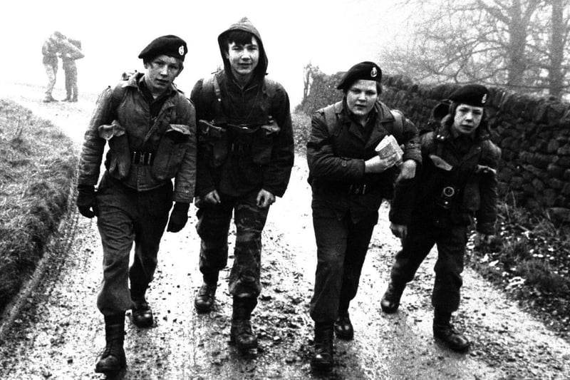Pictured on the Yorkshire Moors in January 1972 are cadets of the Seacroft detachment of the Leeds Rifles. Pictured, from left are Brian Dickinson, Steven Dixon, Gary Spence and Danny McCraffrey.