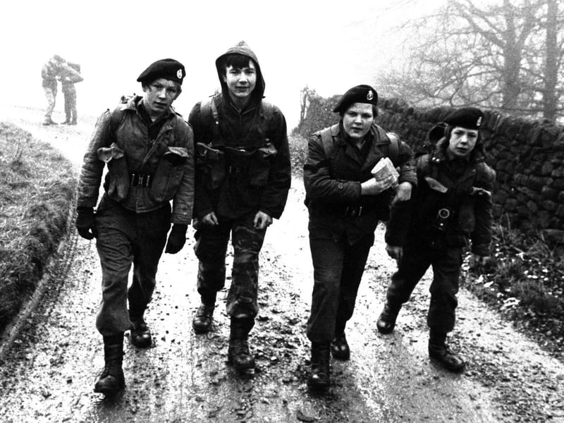 Pictured on the Yorkshire Moors in January 1972 are cadets of the Seacroft detachment of the Leeds Rifles. Pictured, from left are Brian Dickinson, Steven Dixon, Gary Spence and Danny McCraffrey.