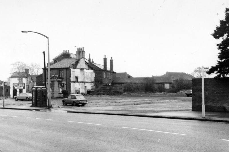 An old off licence and newsagent's shop pictured in March 1974 before being demolished for redevelopment.