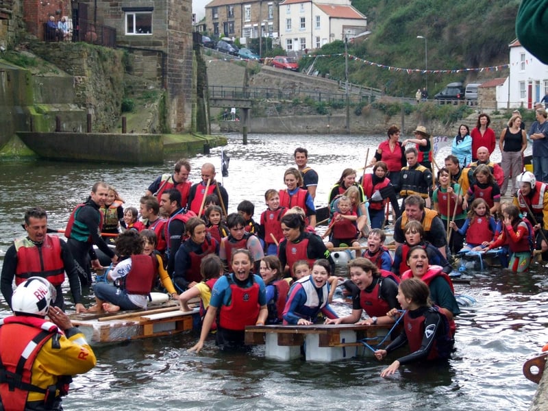 Having fun on the rafts at Staithes Lifeboat Weekend.