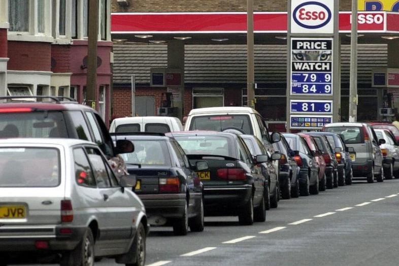 Queues for petrol at the Esso station, Central Drive, Blackpool