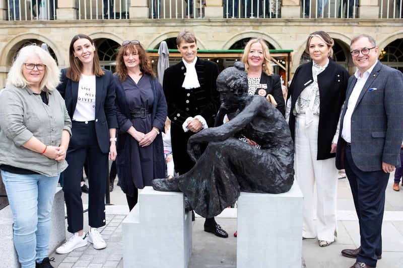 Special guests at the unveiling of the Anne Lister statue at The Piece Hall today.