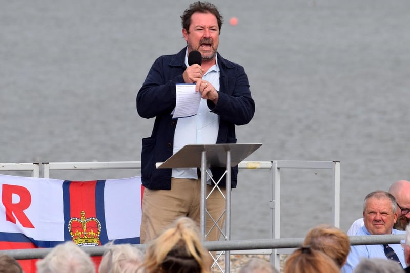 Actor Daniel Ryan speaks at the naming ceremony held for the new RNLI lifeboat in Morecambe. Photo by Chris J Coates