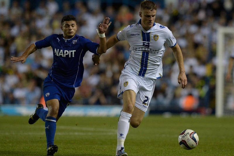 Matt Smith gets past Chesterfield's Sam Morsy during the Capital One Cup first round clash at Elland Road in August 2013.