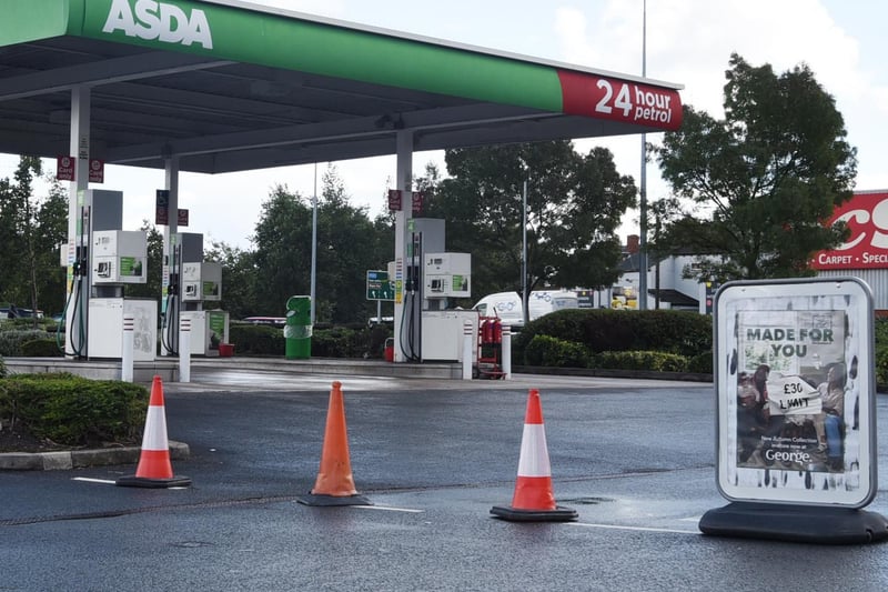 Exterior of Asda petrol station, Asda Wigan supercentre, Robin Park, Soho Street, Wigan - earlier today there was a £30 limit on fuel, but now the station is closed
