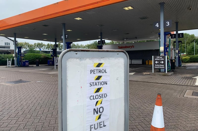 Exterior of Sainsbury's petrol station, Wigan - closed due to no fuel