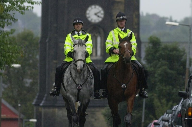 Mounted Police Officers PS Bob Watterson (left) and PC Lance Oyston pictured on patrol at St Marks Street in Woodhouse.
