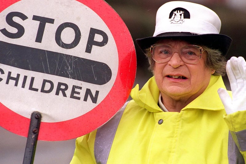 This is Elsie Littlewood from Halton who was making the news in February 1997 after being told she was too old to be a lollipop lady.