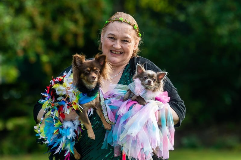 The event's co-organiser, June Hodgkins, with her two Long Coat Chihuahuas - Pixie, two, and Genevieve, three