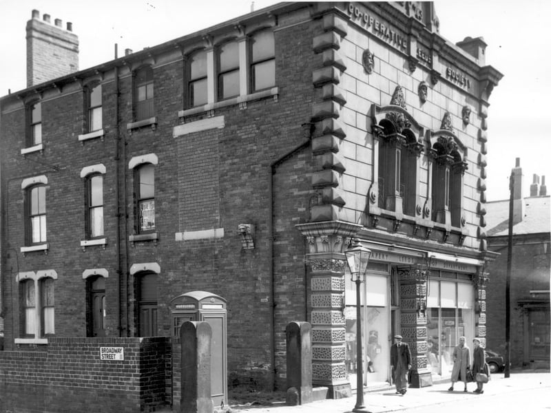 Broadway Street from Malvern Road showing Leeds Co-op drapery department in July 1964.