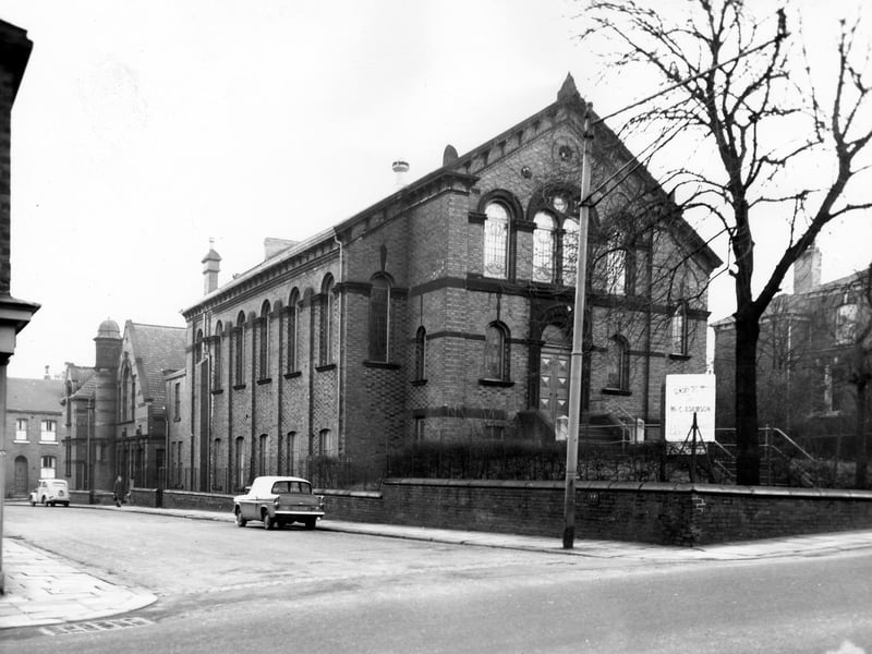 The Wesleyan Church looking from Beeston Road down Lady Pit Street to Lady Pit Place in December 1965.