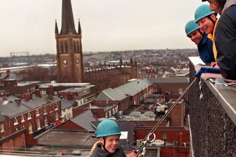 Claire Nixey, who despite being nervous, showed courage and determination by abseiling from the roof of the Chasley Hotel in Wakefield in December 1999, to raise funds for the Royal National Institute for the Blind.
