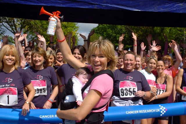 Leeds model Nell McAndrew starts Race for Life at Temple Newsam Park in May 2005. She is pictured with her niece Abi.