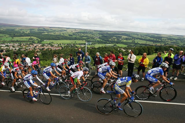 Tour of Britain riders climb the Cow and Calf at Ilkley during stage 3  from Leeds to Sheffield in September 2005.