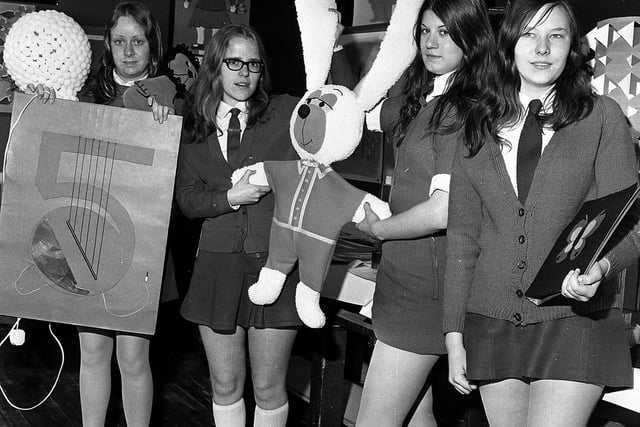 Gidlow Secondary School pupils display their art projects in 1972