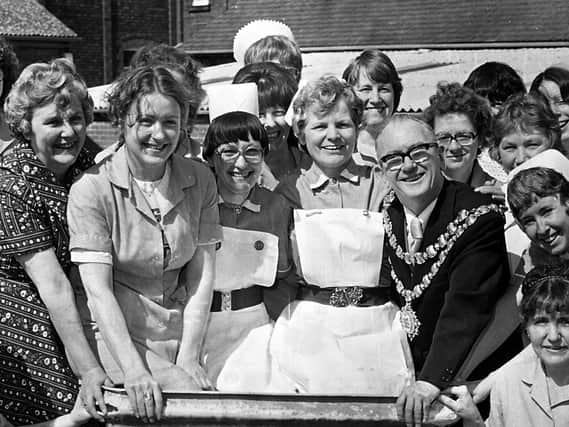 Staff at Billinge Hospital with the Mayor of Wigan Coun Tom Morgan in 1978