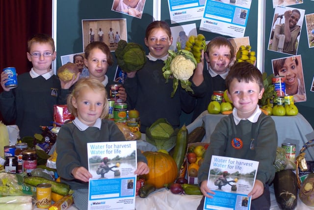 Airy Hill Primary School pupils donate harvest festival produce.