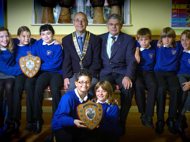 Ruswarp Primary School presented with team trophies for sixth year boys and girls for Octoberfest.