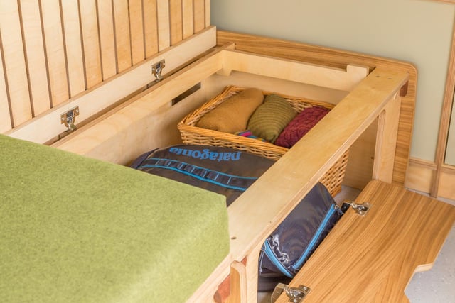 Storage, like this designed by Contour Campers, is the key to a happy live when travelling and living in a motorhome