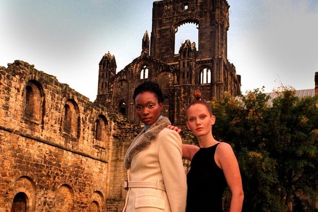 Kirkstall Abbey became a catwalk for top BBC fashion programme, The Clothes Show. Pictured are models Dawn Leak (left) and Rebecca Mader before filming.
